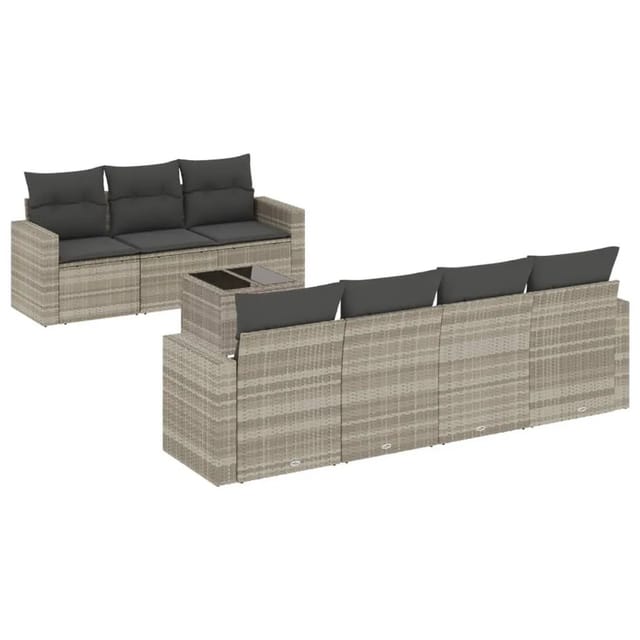 vidaXL 8-Tlg Garten-Sofagarnitur mit Kissen Hellgrau Poly Rattan 3251069