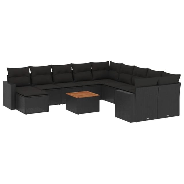 vidaXL 12-Tlg Garten-Sofagarnitur mit Kissen Schwarz Poly Rattan 3224417