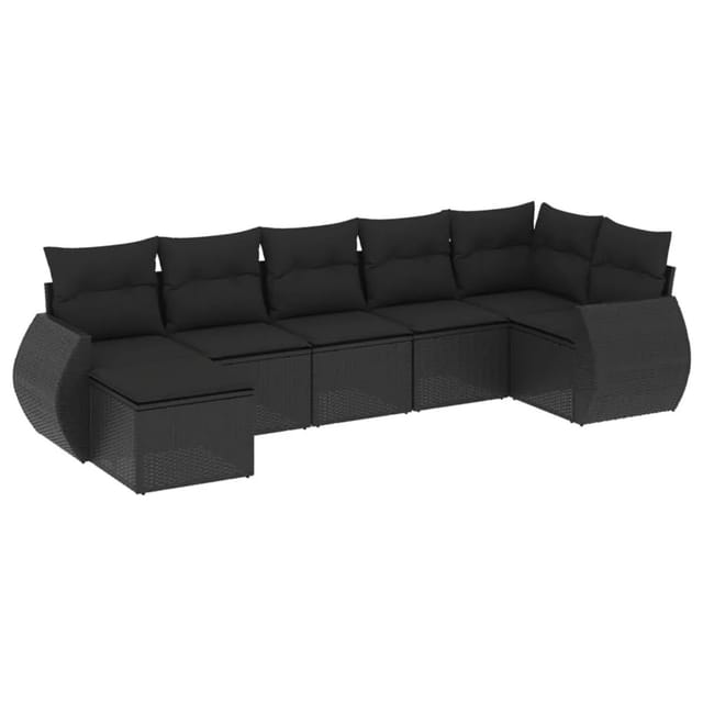 vidaXL 7-Tlg Garten-Sofagarnitur mit Kissen Schwarz Poly Rattan 3221674