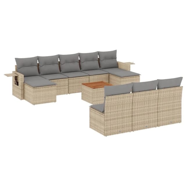 vidaXL 11-Tlg Garten-Sofagarnitur mit Kissen Beige Poly Rattan 3224771