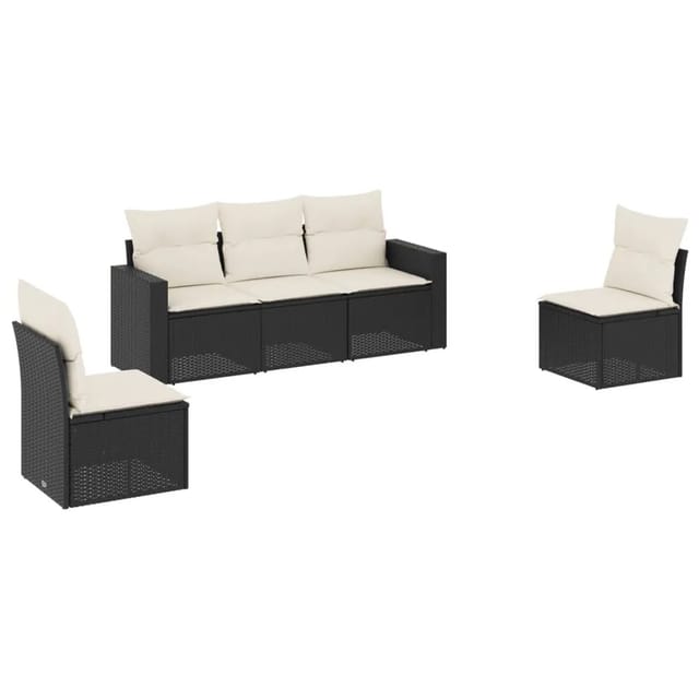 vidaXL 5-Tlg Garten-Sofagarnitur mit Kissen Schwarz Poly Rattan 3251123