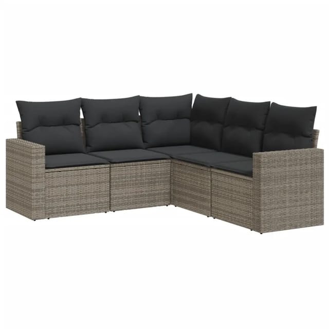 vidaXL 5-Tlg Garten-Sofagarnitur mit Kissen Grau Poly Rattan 3251287