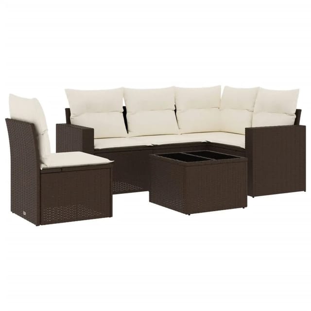 vidaXL 6-Tlg Garten-Sofagarnitur mit Kissen Braun Poly Rattan 3251320