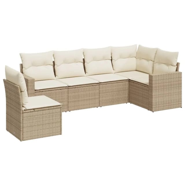 vidaXL 6-Tlg Garten-Sofagarnitur mit Kissen Beige Poly Rattan 3251365