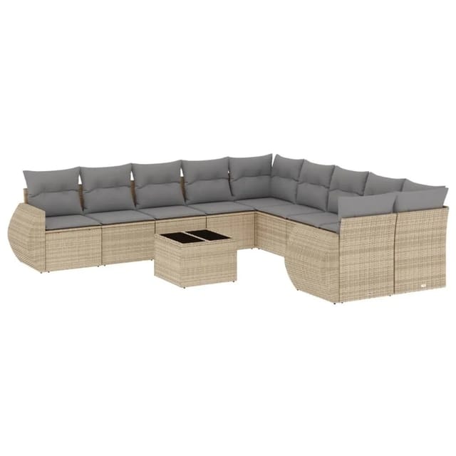 vidaXL 11-Tlg Garten-Sofagarnitur mit Kissen Beige Poly Rattan 3221918