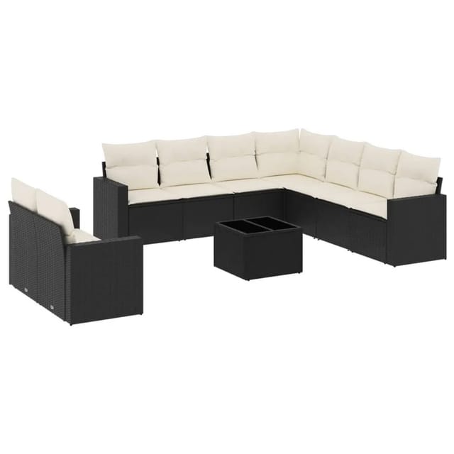 vidaXL 10-Tlg Garten-Sofagarnitur mit Kissen Schwarz Poly Rattan 3251493