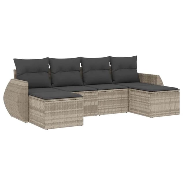 vidaXL 6-Tlg Garten-Sofagarnitur mit Kissen Hellgrau Poly Rattan 3221721