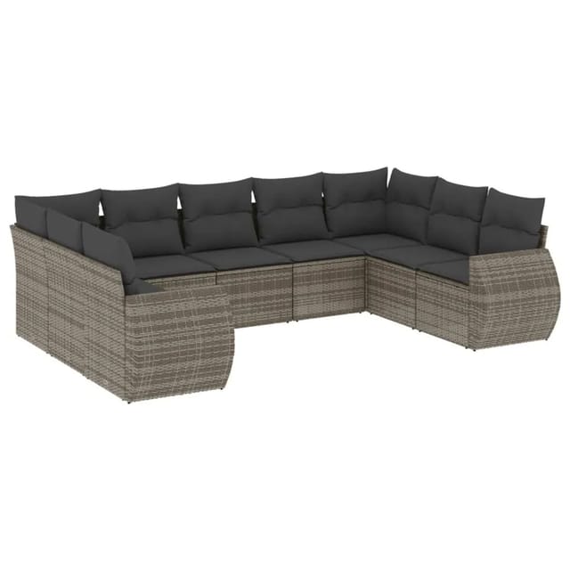 vidaXL 9-Tlg Garten-Sofagarnitur mit Kissen Grau Poly Rattan 3221799