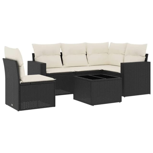 vidaXL 6-Tlg Garten-Sofagarnitur mit Kissen Schwarz Poly Rattan 3251313