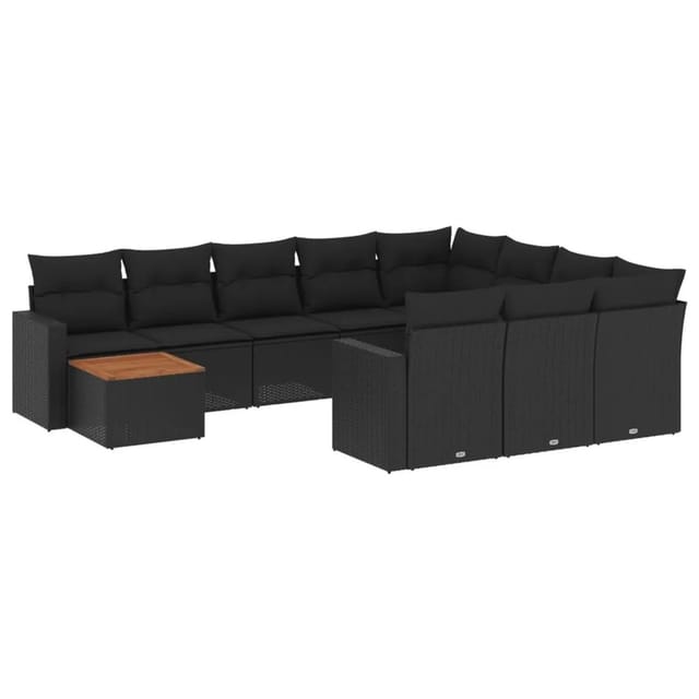 vidaXL 11-Tlg Garten-Sofagarnitur mit Kissen Schwarz Poly Rattan 3224305