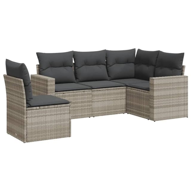 vidaXL 5-Tlg Garten-Sofagarnitur mit Kissen Hellgrau Poly Rattan 3251309