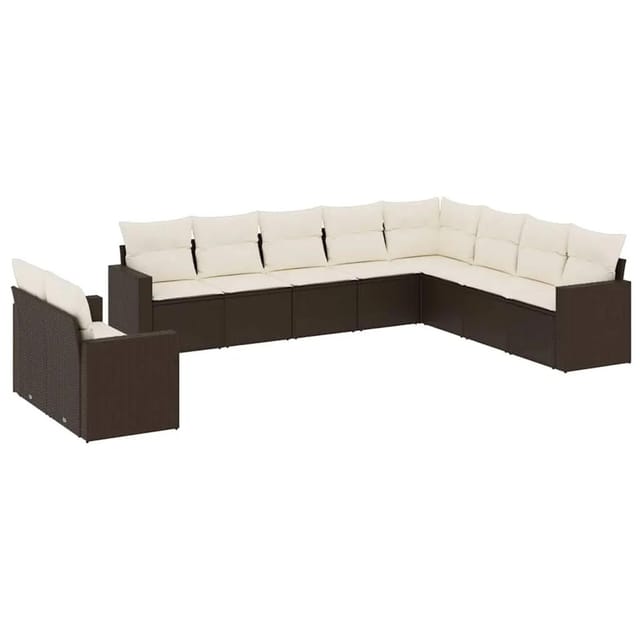 vidaXL 10-Tlg Garten-Sofagarnitur mit Kissen Braun Poly Rattan 3251510