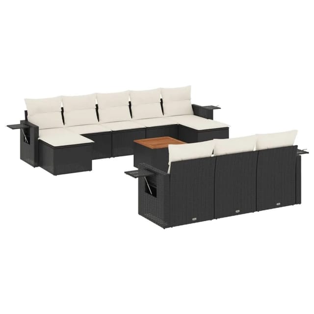vidaXL 11-Tlg Garten-Sofagarnitur mit Kissen Schwarz Poly Rattan 3224782