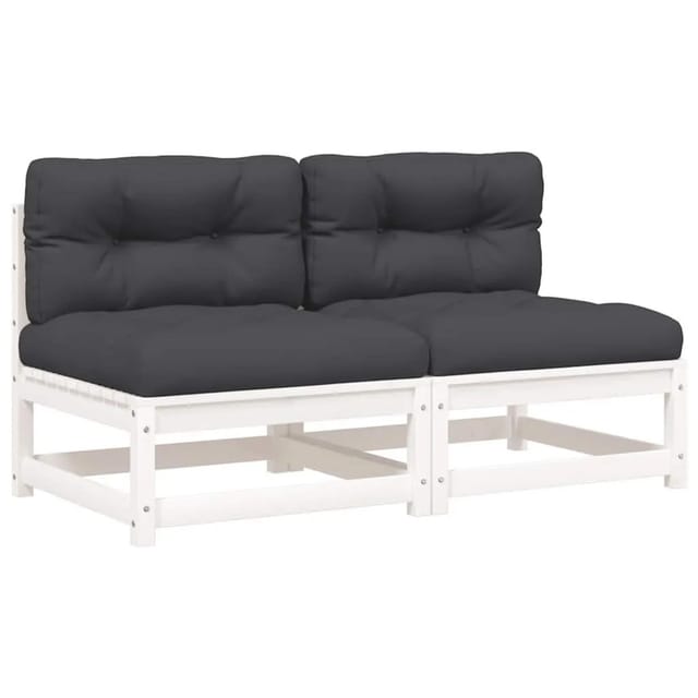 vidaXL Gartensofas ohne Armlehnen mit Kissen 2 Stk Weiß Kiefernholz 838087