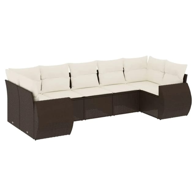 vidaXL 7-Tlg Garten-Sofagarnitur mit Kissen Braun Poly Rattan 3221792