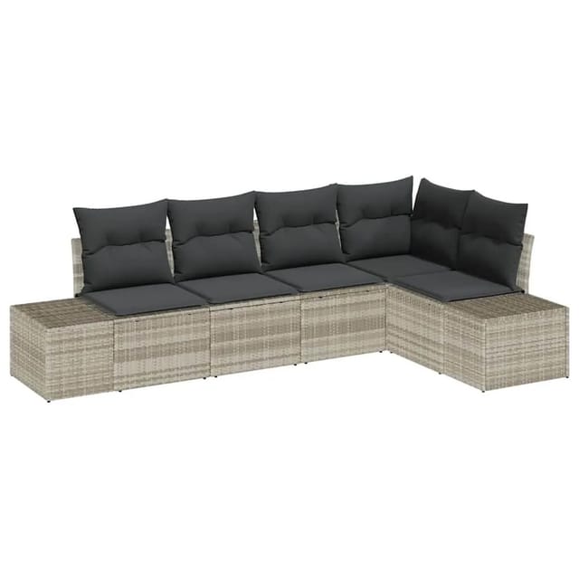 vidaXL Gartensofa-Set mit Speicher 5 Stk Hellgrau Poly-Rattan 3355731