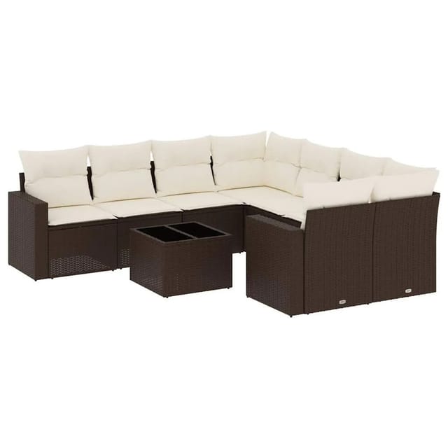 vidaXL 9-Tlg Garten-Sofagarnitur mit Kissen Braun Poly Rattan 3251100