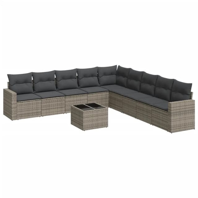 vidaXL 10-Tlg Garten-Sofagarnitur mit Kissen Grau Poly Rattan 3251437