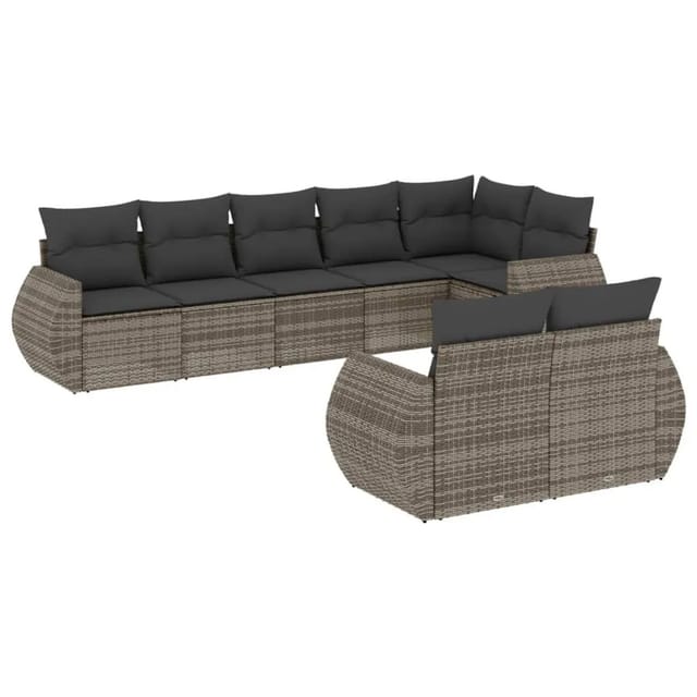 vidaXL 8-Tlg Garten-Sofagarnitur mit Kissen Grau Poly Rattan 3221619