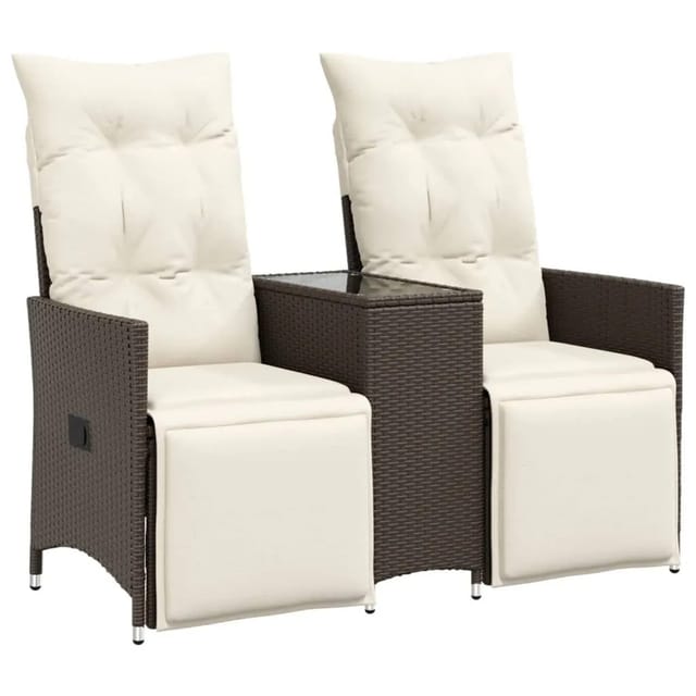vidaXL Gartensofa 2-Sitzer Verstellbar mit Tisch Braun Poly Rattan 365716