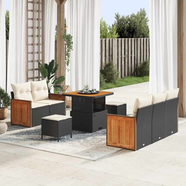 vidaXL Gartensofa-Set mit Kissen 8 Stk Schwarz und Creme 3363245