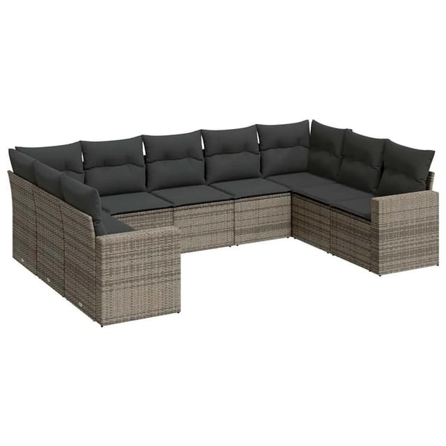 vidaXL 9-Tlg Garten-Sofagarnitur mit Kissen Grau Poly Rattan 3251737