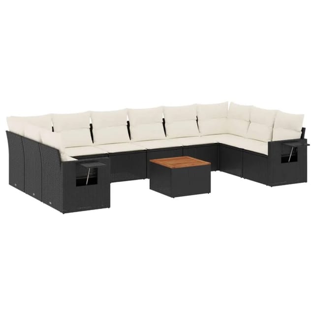vidaXL 11-Tlg Garten-Sofagarnitur mit Kissen Schwarz Poly Rattan 3224733