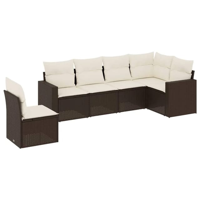 vidaXL 6-Tlg Garten-Sofagarnitur mit Kissen Braun Poly Rattan 3251370