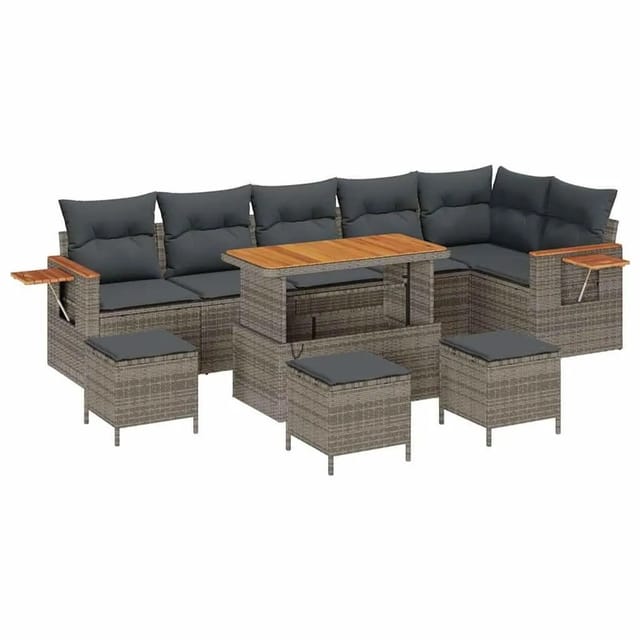 vidaXL Gartensofa-Set mit Kissen 12 Stk Grau Poly-Rattan 3365153