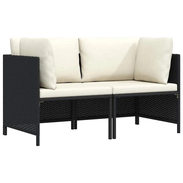 vidaXL 2-Sitzer-Gartensofa mit Kissen Schwarz Poly Rattan 313512