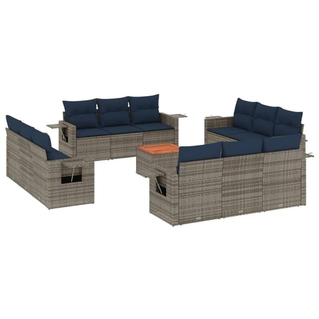 vidaXL 13-Tlg Gartensofa-Set mit Kissen Grau Polyrattan 3224500
