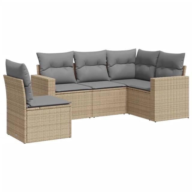 vidaXL 5-Tlg Garten-Sofagarnitur mit Kissen Beige Poly Rattan 3251306