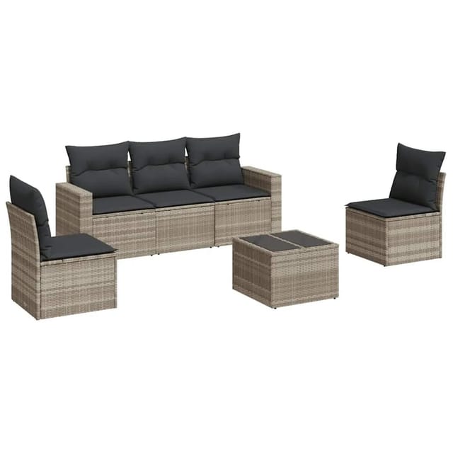 vidaXL 6-Tlg Garten-Sofagarnitur mit Kissen Hellgrau Poly Rattan 3251139