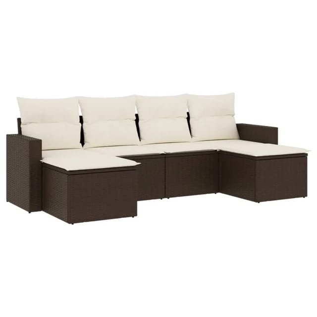 vidaXL 6-Tlg Garten-Sofagarnitur mit Kissen Braun Poly Rattan 3251660