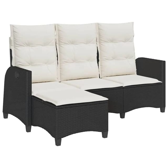 vidaXL Gartensofa mit Liegefunktion Kissen L-Form Schwarz Poly Rattan 4108238