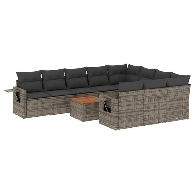 vidaXL 11-Tlg Garten-Sofagarnitur mit Kissen Grau Poly Rattan 3224744