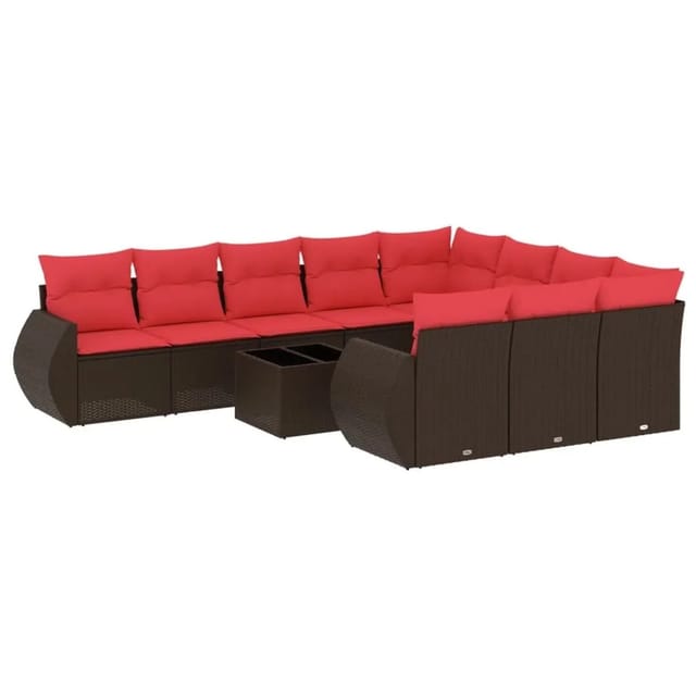 vidaXL 11-Tlg Gartensofa-Set mit Kissen Braun Polyrattan 3221903