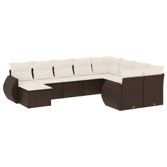vidaXL 10-Tlg Garten-Sofagarnitur mit Kissen Braun Poly Rattan 3221862