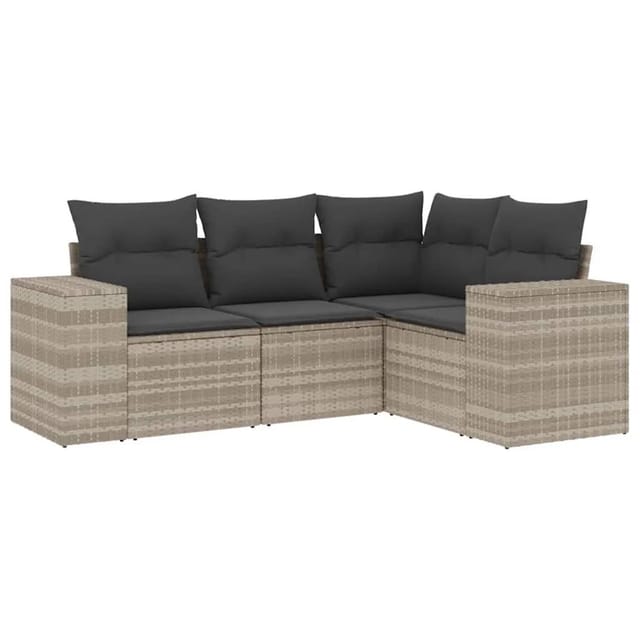 vidaXL 4-Tlg Garten-Sofagarnitur mit Kissen Hellgrau Poly Rattan 3222511
