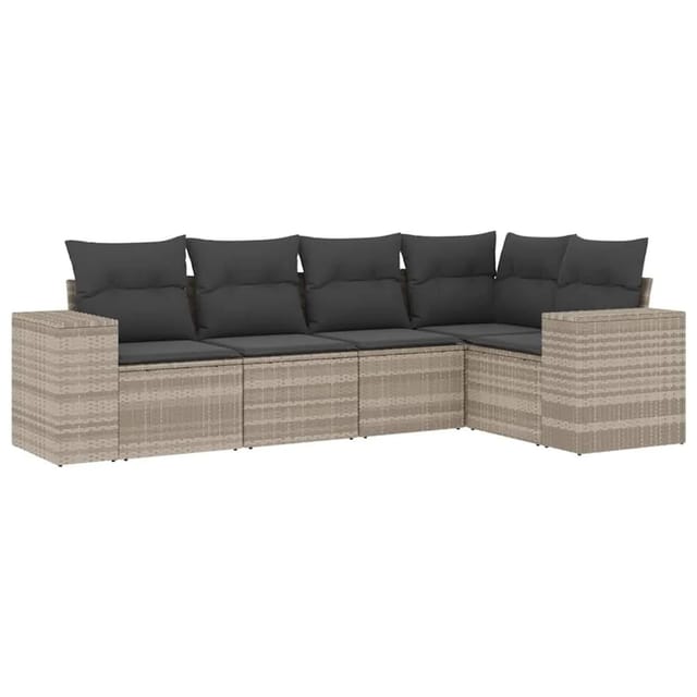 vidaXL 5-Tlg Garten-Sofagarnitur mit Kissen Hellgrau Poly Rattan 3222531