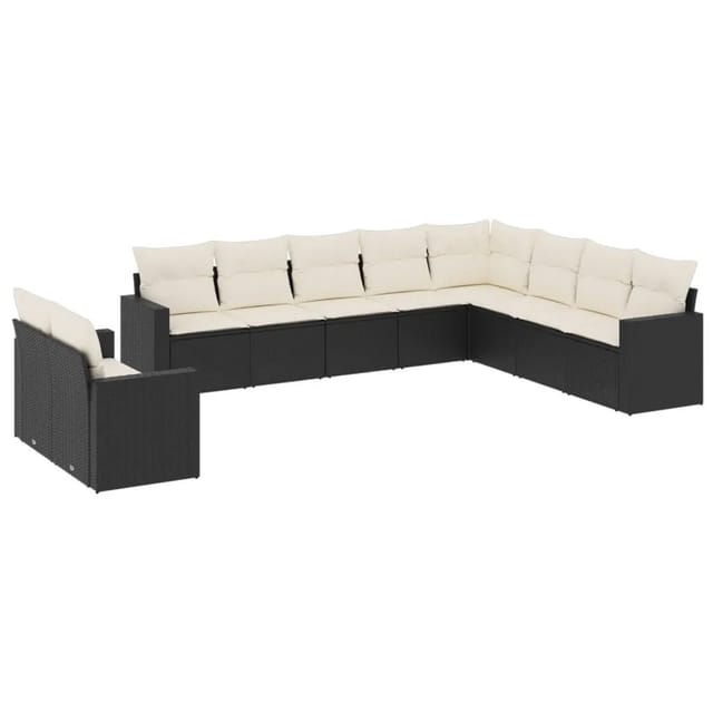 vidaXL 10-Tlg Garten-Sofagarnitur mit Kissen Schwarz Poly Rattan 3251503