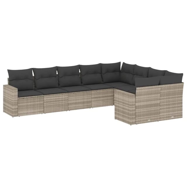 vidaXL 9-Tlg Garten-Sofagarnitur mit Kissen Hellgrau Poly Rattan 3251779