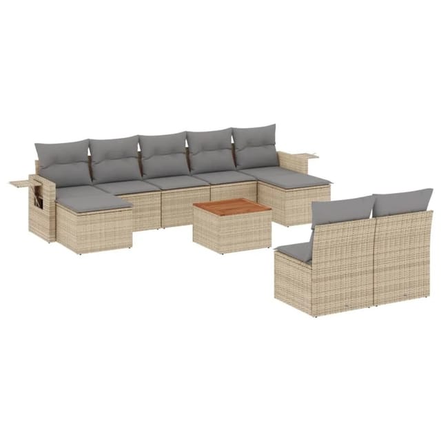 vidaXL 10-Tlg Garten-Sofagarnitur mit Kissen Beige Poly Rattan 3224764
