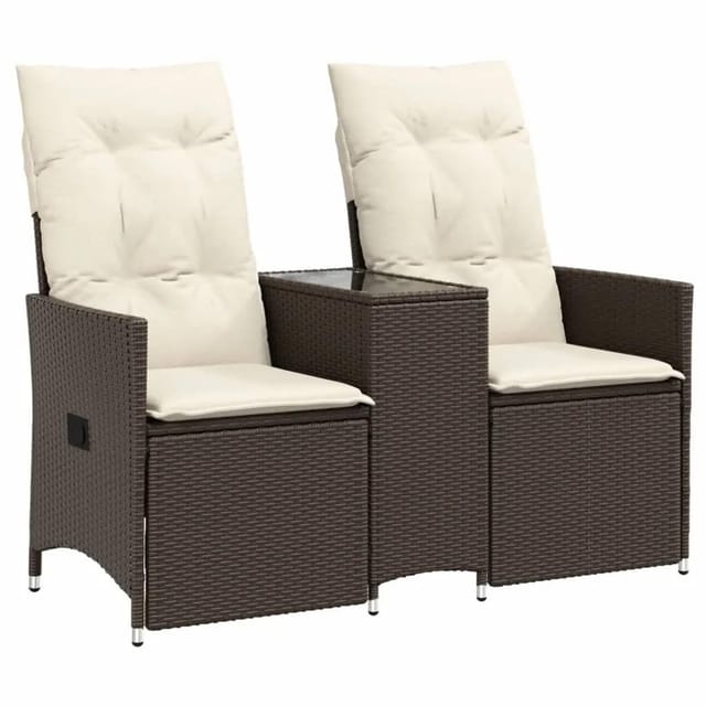 vidaXL Gartensofa 2-Sitzer Verstellbar mit Tisch Braun Poly Rattan 365711