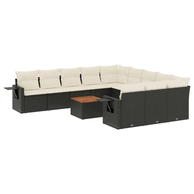 vidaXL 12-Tlg Garten-Sofagarnitur mit Kissen Schwarz Poly Rattan 3224789