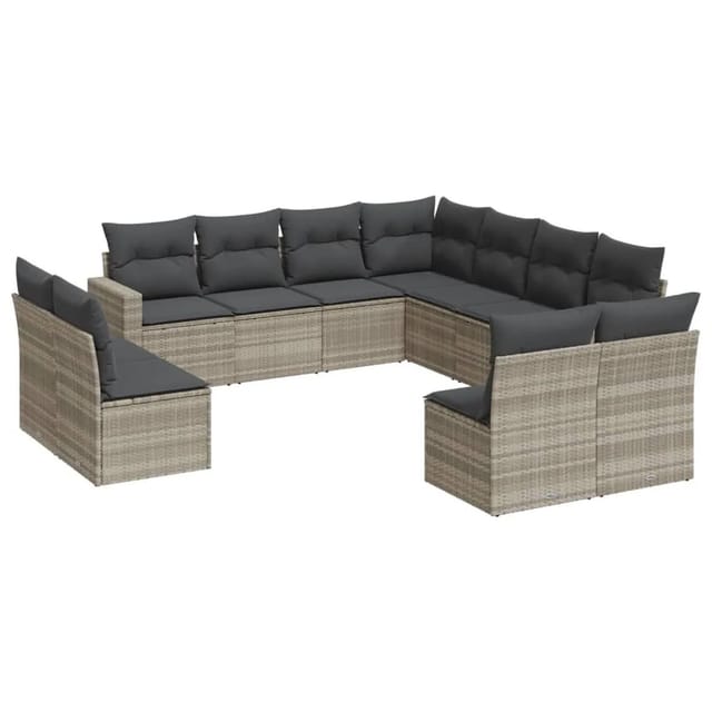 vidaXL 11-Tlg Garten-Sofagarnitur mit Kissen Hellgrau Poly Rattan 3251469