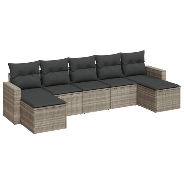vidaXL 7-Tlg Garten-Sofagarnitur mit Kissen Hellgrau Poly Rattan 3251679