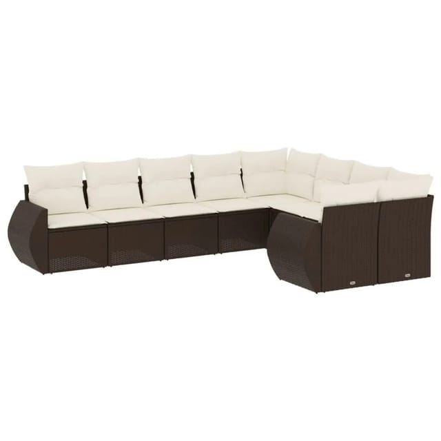 vidaXL 9-Tlg Garten-Sofagarnitur mit Kissen Braun Poly Rattan 3221842