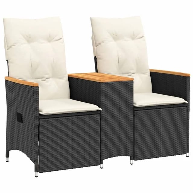 vidaXL Gartensofa 2-Sitzer Verstellbar mit Tisch Schwarz Poly Rattan 365720