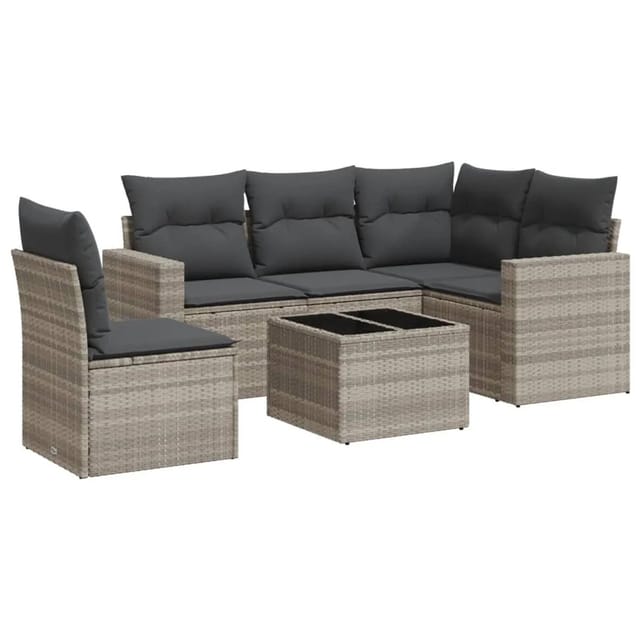 vidaXL 6-Tlg Garten-Sofagarnitur mit Kissen Hellgrau Poly Rattan 3251319